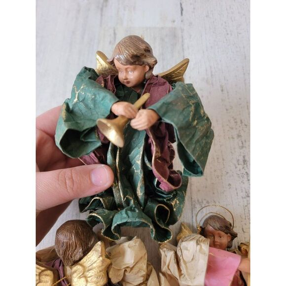 Rustic cherub Angel instrument band set horn violin Xmas ornament - Picture 11 of 15